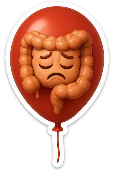 EMOJI STILE IPHONE 3D DI INTESTINO 3D CON ESPRESSIONE TRISTE  IN VOLTO CHIUSO IN UN PALLONCINO ROSSO, FAGLI ANCHE LA PARTE BIANCA DEGLI OCCHI, NON SOLO LA PUPILLA sticker