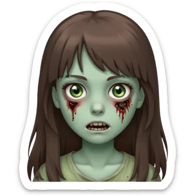 zombie girl with gray-green eyes and long brown hair with bangs sticker