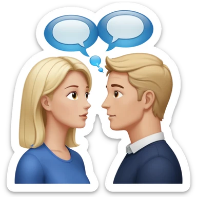 a person chatting up another person, one white male, one white woman facing each other talking with speech bubbles above their head sticker