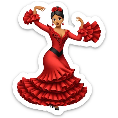 Cinematic Realistic Flamenco Dance Emoji, depicted as a passionate expressive flamenco performance with dramatic costumes and dynamic fiery movements, rendered with vibrant textures and bold energetic lighting that captures its intense rhythm. sticker