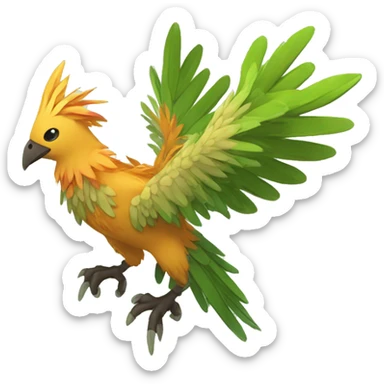 earthly muddy fresh Cool Cute Fantasy legendary jungle-bird plant-grass-type-Dendro-Phoenix-avian Fakemon full body sticker