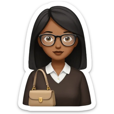 Cor da pele parda óculos um pouco quadrado cabelos longos e preto roupas blusinhas de manga curta with a purse sticker