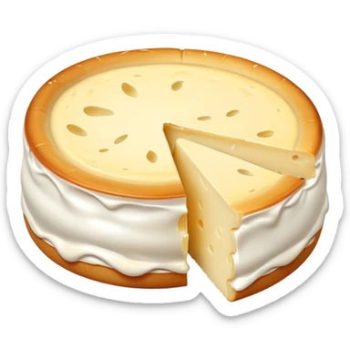 cinematic-realistic-brie-cheese-emoji,-featuring-a-creamy gooey center,-soft-ripened-cheese-with-a-delicate white rind-rendered-with-lifelike-detail-and-inviting,-natural-lightingwith a slide showing the gooey center sticker