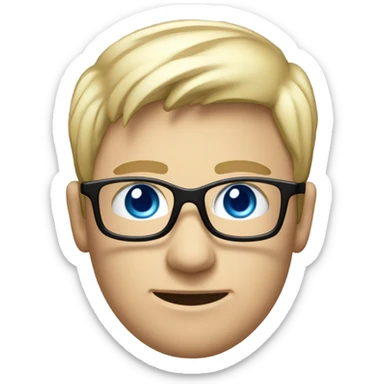 European male, blue eyes, short hair, blond, tech nerd, specs black, pcb designer, apple sticker