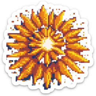 Bomberman explosion center tile animation frame 1, slightly smaller bright fiery explosion core, yellows and oranges, clean pixel art edges, beginning of explosion sticker