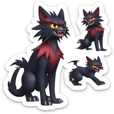   cool edgy fantasy anime-style dark animal vampiric Litten-Zoroark-Nargacuga-cat-hybrid Fakemon with big fangs and bat-ears full body sticker