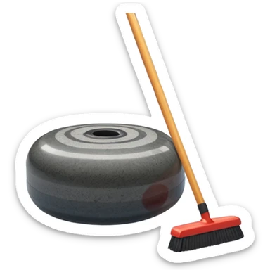 An icon showing a close-up of a curling stone sliding across the ice with a broom beside it. The scene is set in a brightly lit stadium, with detailed spectator stands in the background. Transparent background highlights the focus, skill, and atmosphere of the curling sport. sticker