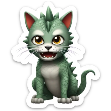 Cat roaring while wearing a Godzilla costume sticker