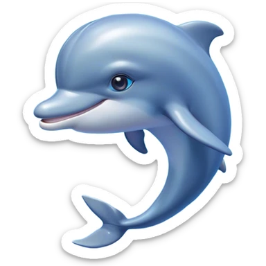 Cinematic Cute Dolphin Portrait Emoji, Head tilted playfully and inquisitively, featuring a smooth, streamlined body with shimmering, silvery-blue skin and round, sparkling eyes full of playful charm, Simplified yet irresistibly adorable features, highly detailed, glowing with a warm, friendly oceanic glow, high shine, affectionate and lively, stylized with a touch of aquatic whimsy, soft glowing outline, capturing the essence of a mischievous yet loving dolphin that appears as if it could splash out of the screen into your arms! sticker