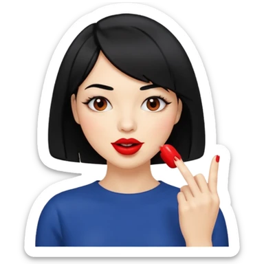 Chicas con pelo negro y corte bob haciendo que se muerde un dedo de manera picara sticker