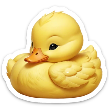 Meme-Worthy Cute Sleeping Yellow Baby Duck Portrait Emoji, Head resting peacefully with a contented smile, showcasing a delightfully tiny build and a luxuriously soft bright yellow downy coat, eyes shut in a serene, restful nap, Simplified yet hilariously adorable features, highly detailed, glowing with a soft, drowsy light, high shine, relaxed and utterly lovable, stylized with an air of playful laziness, bright and heartwarming, soft glowing outline, capturing the essence of a comically sleepy duckling, so meme-worthy it feels like it could instantly become the next viral sensation of adorable slumber! sticker