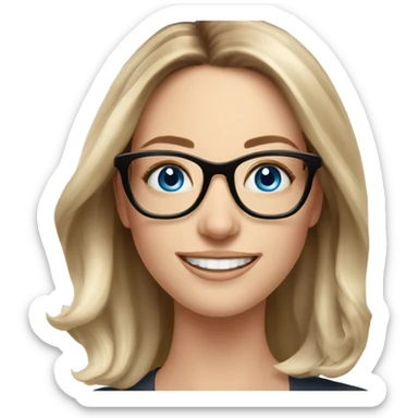 Shoulder length Balayage pale beautiful corporate woman with glasses and blue eyes happy  sticker