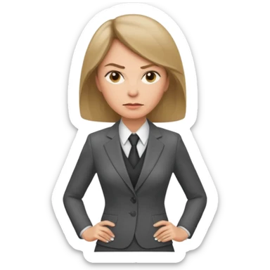serious business woman in her forties in full suit dark blond hair standing sticker