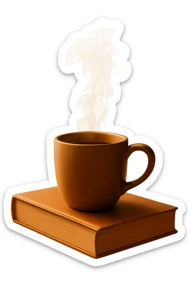 Remove the background, keep the steaming mug of tea on a book, cozy atmosphere, transparent background. sticker