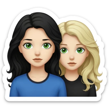 Girl who is pale with long slightly curly hair and green eyes next to a girl with mid length dirty blonde hair and blue eyes who is also pale sticker