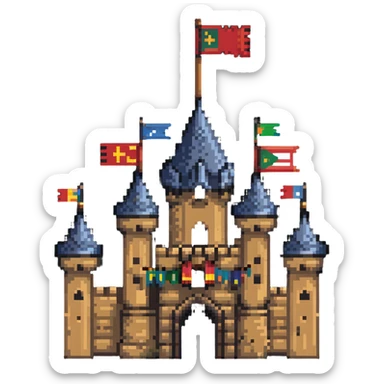 rustic wooden castle with flags sticker