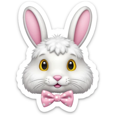Fluffy rabbit with polka-dot yellow bow tie sticker