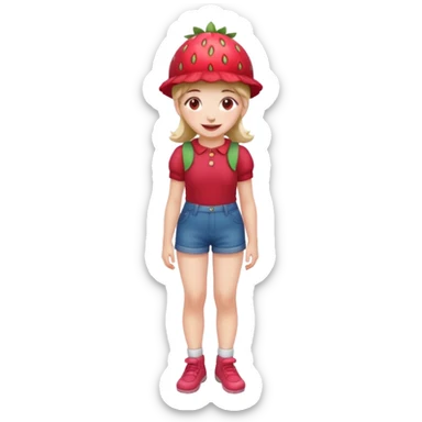 Strawberry shortcake human girl full body and legs with a strawberry hat on her hair without a cake sticker