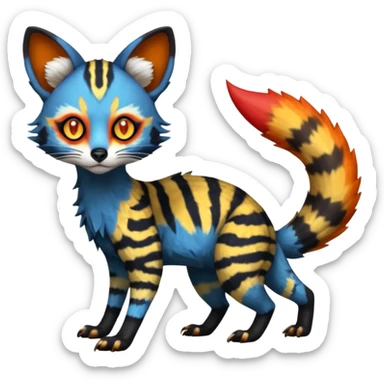 Rare warm-colored lush exotic edgy epic aesthetic gloomy spooky dark modern colorful cyber-Genet-Trico-species-Fakemon-hybrid-creature, with beautiful intricate markings, full body sticker