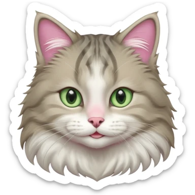 Siberian forest cat grey and white with white around eyes and light green eyes smiling pink nose sticker