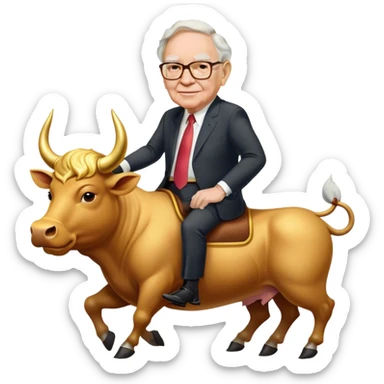 happy Warren Buffet riding golden bull sticker