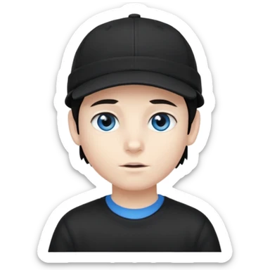 Menino branco de cabelo escuro, boné preto, olhos azuis sticker