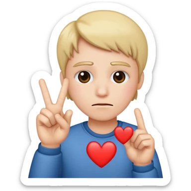 Frown face with 2 fingers making a heart sticker