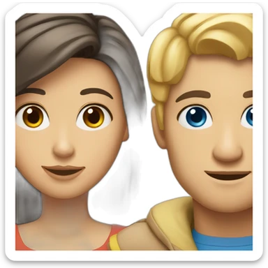 lightskinned blonde man with blue eyes and brunette woman with hazel eyes sticker