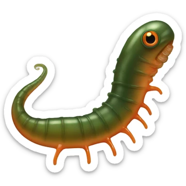 Eight-eyed Dark green and orange leech with oral suction and caudal suction sticker
