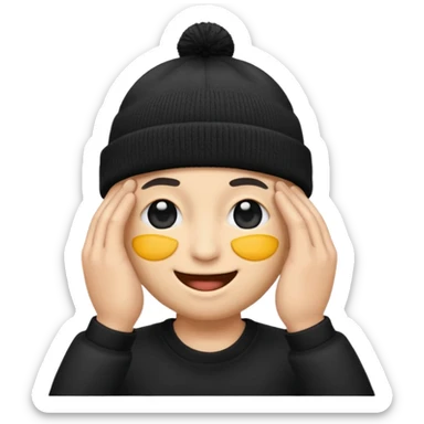 Emoji with black beanie hat pulled down over eyes sticker