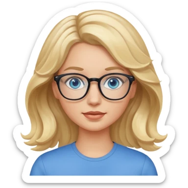 White girl with wavy, blonde hair, blue eyes, and glasses. sticker
