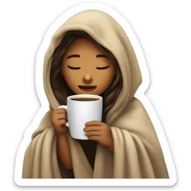 girl inside a blanket sipping coffee eyes closed sticker