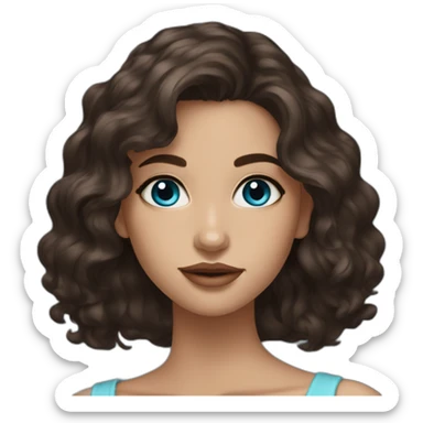 beautiful girl, blue eyes, shoulder length dark brown wavy hair, small lips sticker