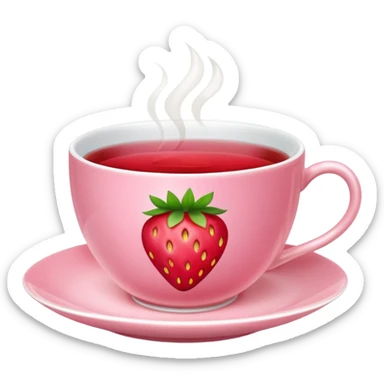 Pink tea cup with strawberry tea in it sticker
