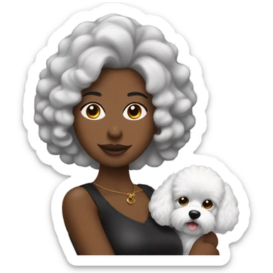 mujer con peinado largo negro con perro bichon  sticker