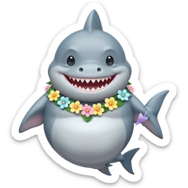 A cute chubby shark with pastel flower necklace, posing proudly. sticker