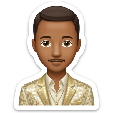 Tevin Campbell with dark brown hair, ivory sequin outfit sticker