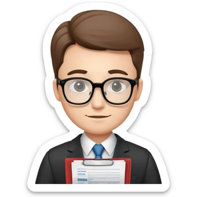 accountant wearing glasses and suit, with paperwork sticker