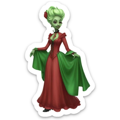 "galora green blonde alien woman" in red Victorian dress elegant, full body, on pegaso sticker