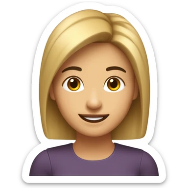 Mujer caucásica, melena castaña a la altura del hombro, flequillo recto, ojos castaños, sonriente, con hoyuelos sticker