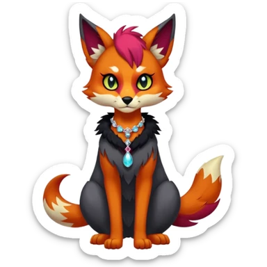 Multicolored gloomy dark edgy spooky hot warm badass realistic floral exotic Falvie-Fionbri-fursona, full body, wearing jewelries sticker