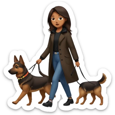 a girl with a brown dark long long hair, she's walking her dog is a german shepard. And girl's outfit is very aesthetic sticker