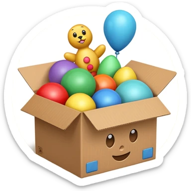 cardboard box with toys, realistic sticker