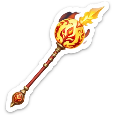 Clash of Clans aesthetic: Cinematic fireball Magic Staff Emoji, rendered in a 3D vector-style similar to standard emojis with minimal shading and bold, simplified shapes. A compact, isometric enchanted staff with intricate runic carvings and a glowing orb at its tip, softly glowing with a mystical arcane charm. Simplified yet unmistakably iconic, highly detailed and consistent, glowing with a soft radiant glow and high shine. Stylized with a touch of legendary sorcery and a soft glowing outline, capturing the essence of a powerful magic staff with a friendly, playful vibe! sticker