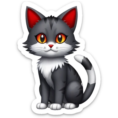 Cute cool black red white grey feline-animal-hybrid-Fakemon full body sticker