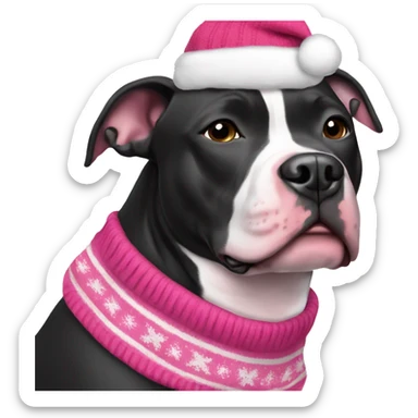 Black and white pitbull with pink Christmas sweater sticker