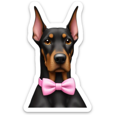 3 dobermans one white with pink bow tie on the neck one black one brown sticker