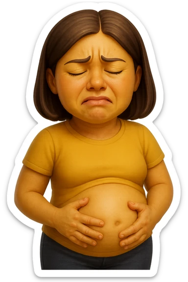 emoji stile iphone di donna con mal di pancia e pancia gonfia, iperrealistico 4k sticker