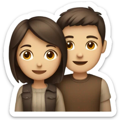 A couple hugging, a short-haired girl in brown layers and a boy with short dark brown hair sticker