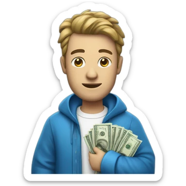 man with money bag in blue cloths sticker